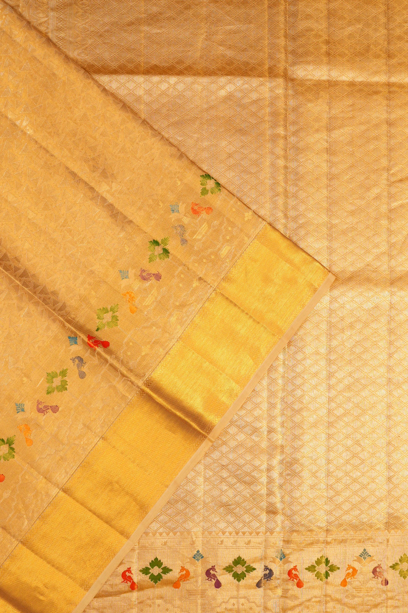 Kanchipuram SilkTissue Geometrical Brocade Gold Saree