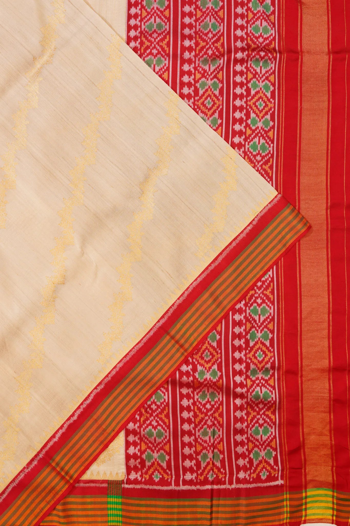 Pochampally Tussar Ikat Jaal Beige Saree