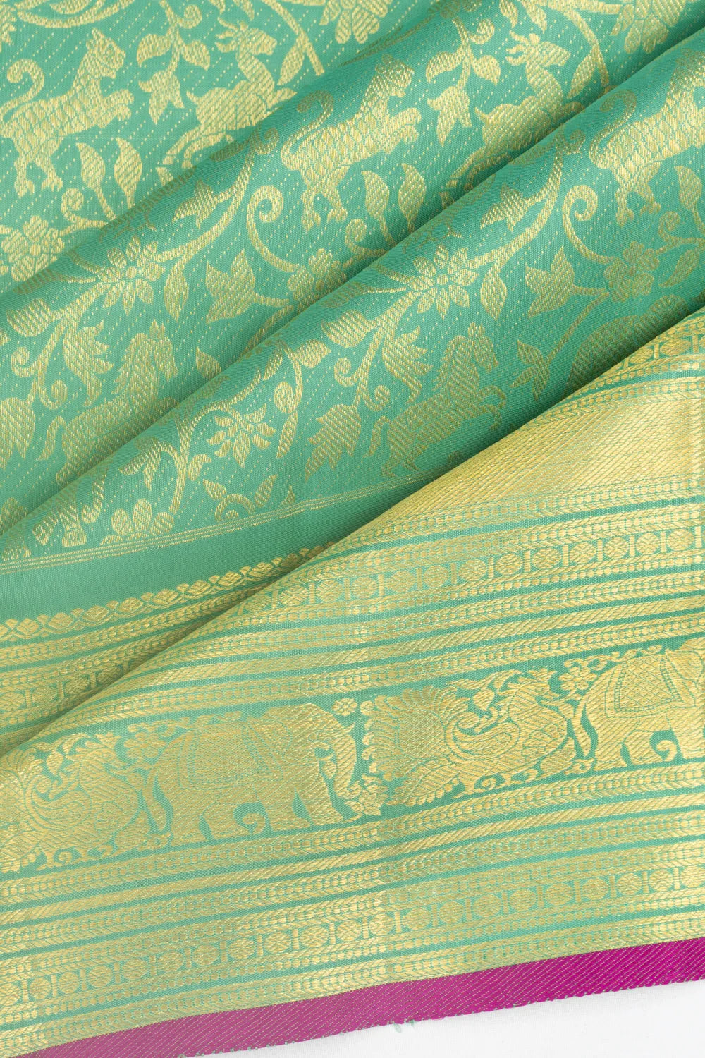 Kanchipuram Silk Vanasingaram Brocade Sea Green Saree