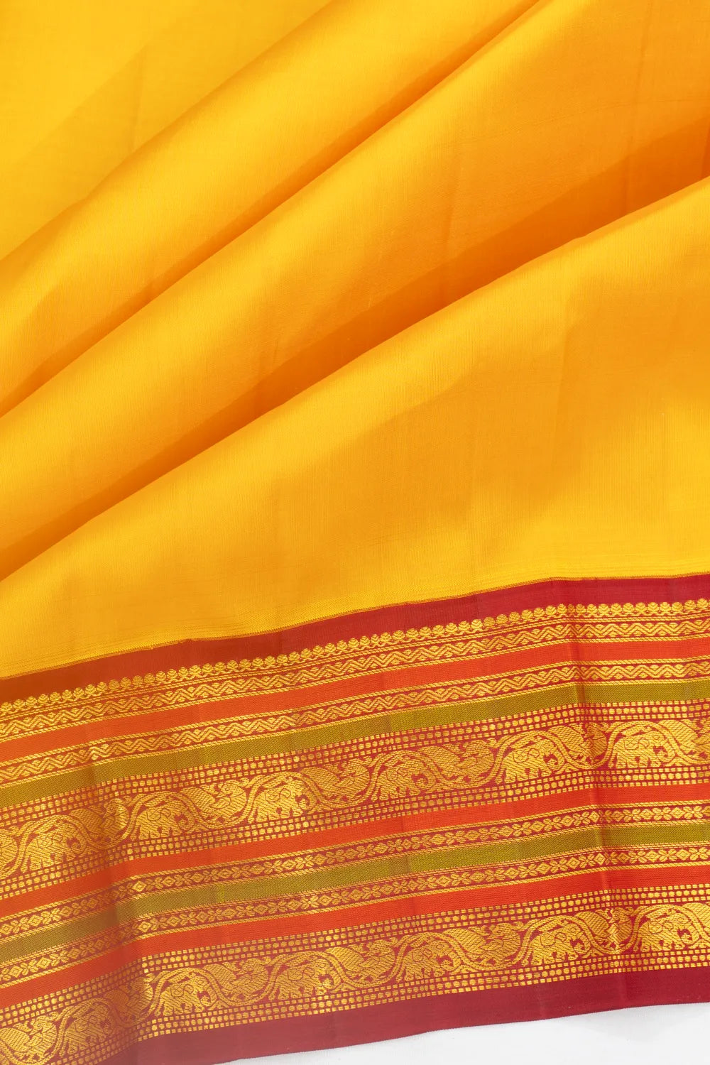 Classic Kanchipuram Silk Plain Yellow Saree