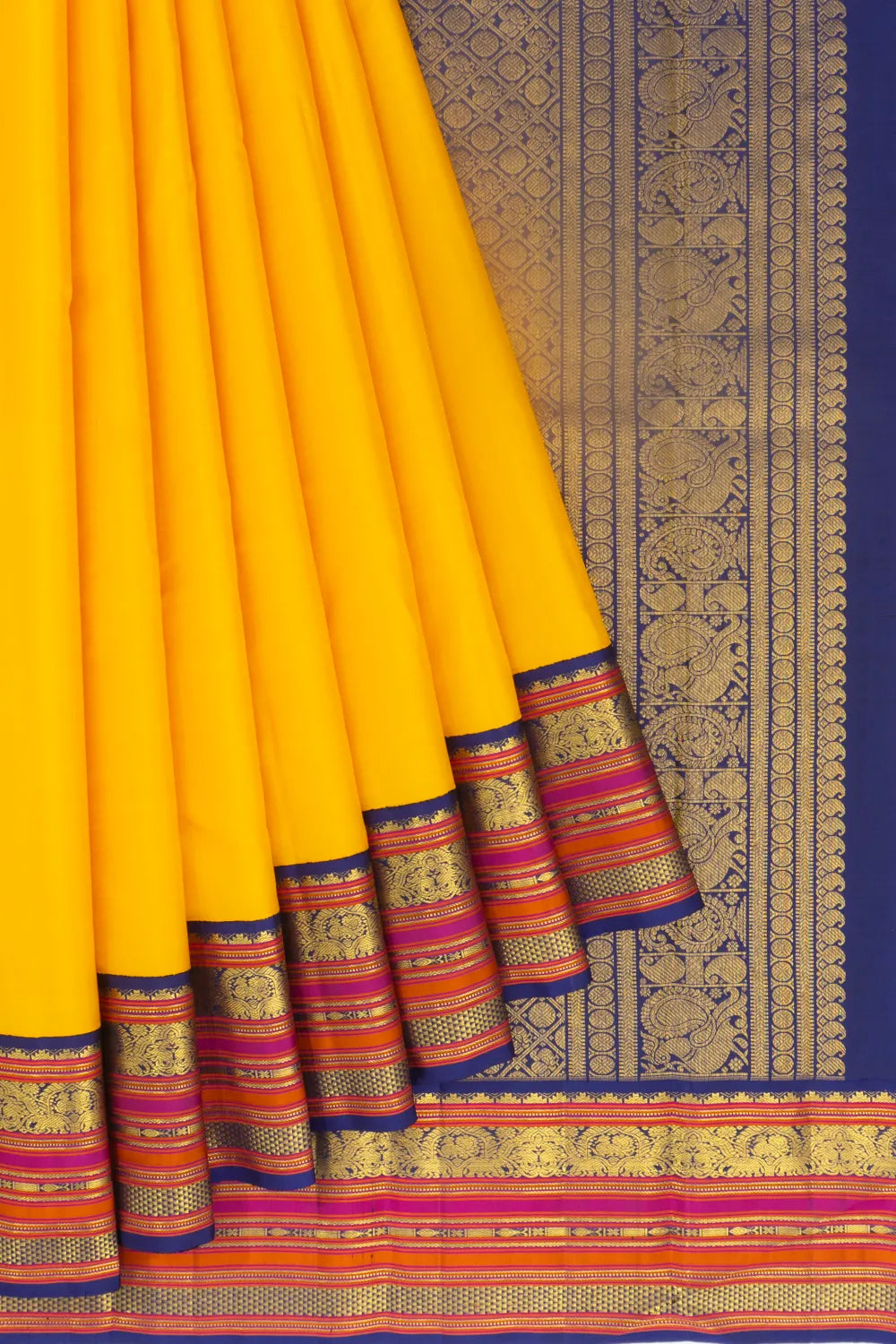Classic Kanchipuram Silk Plain Yellow Saree