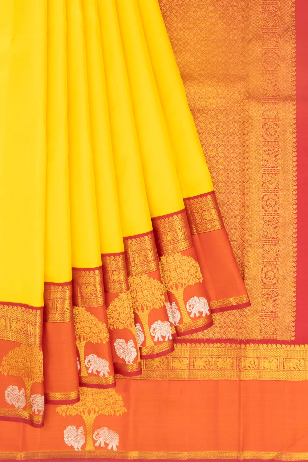 Classic Kanchipuram Silk Plain Yellow Saree