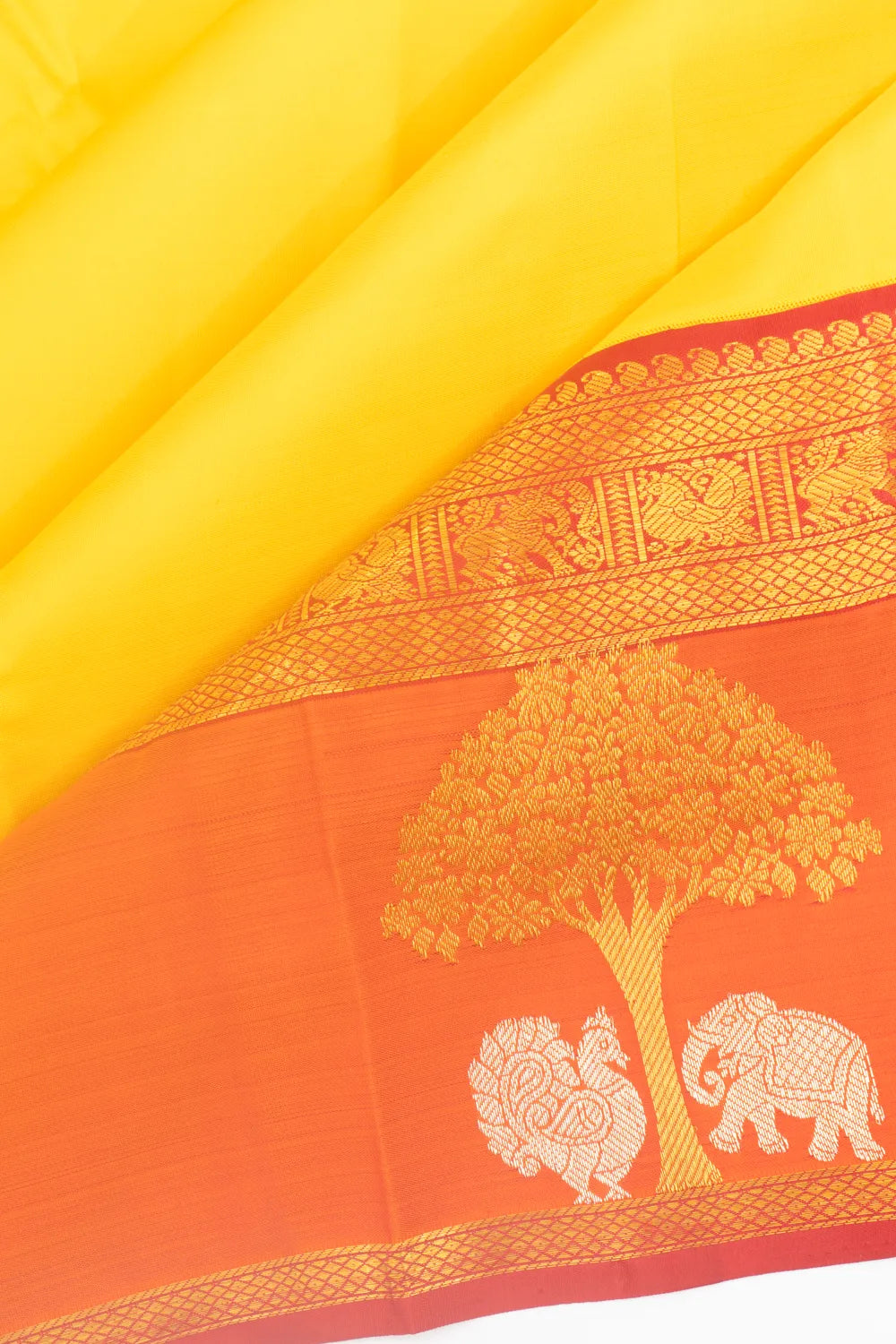 Classic Kanchipuram Silk Plain Yellow Saree
