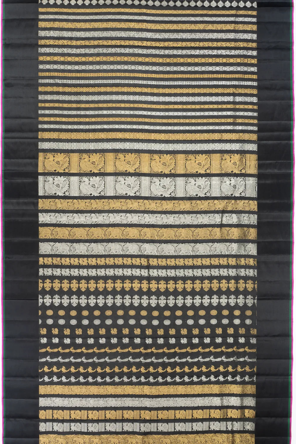 Classic Kanchipuram Silk Half And Half Brocade Black Saree