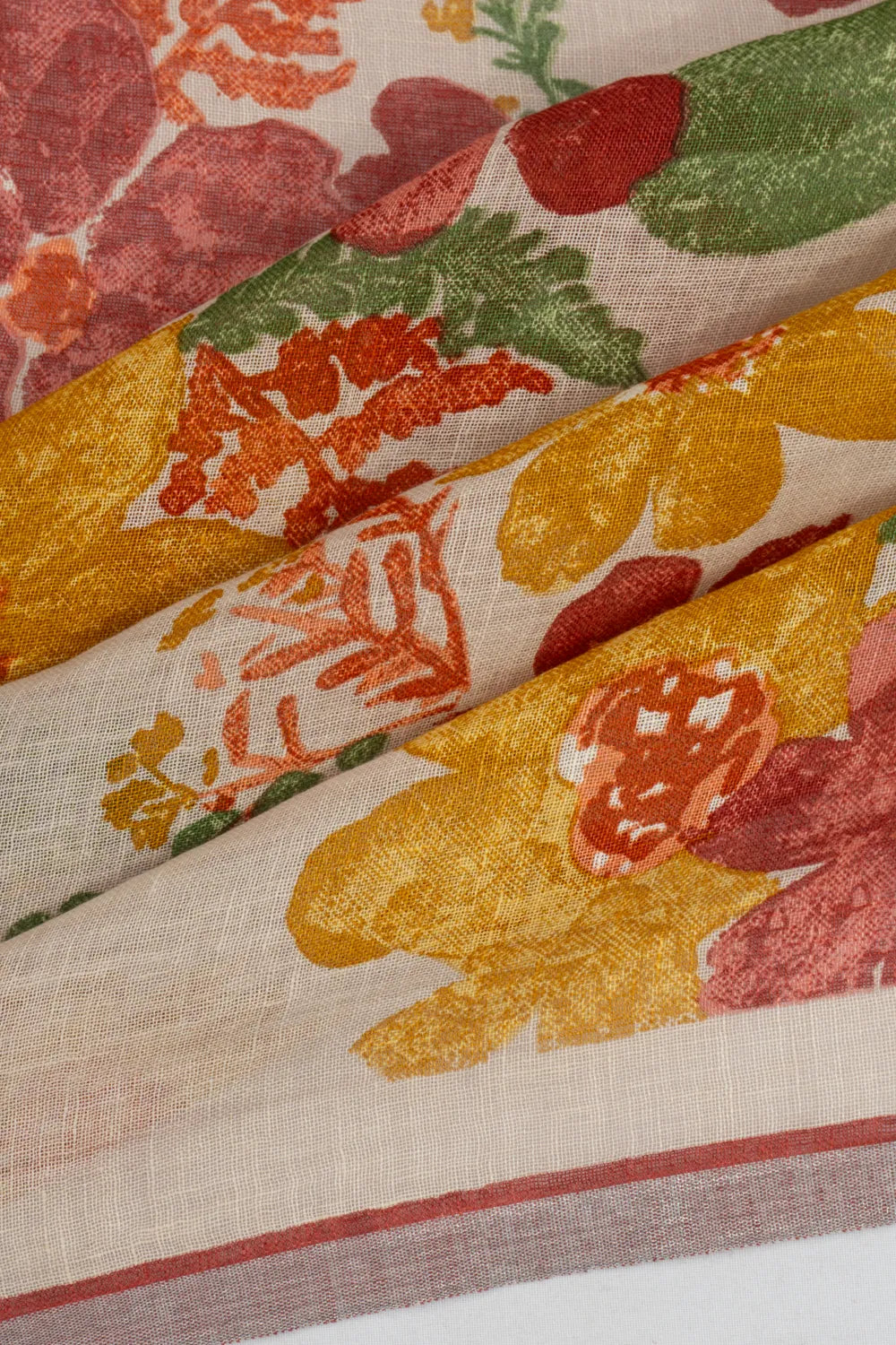 Linen Floral Printed Peach Saree