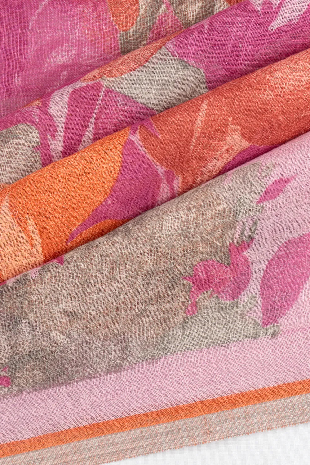 Linen Floral Printed Peach Saree
