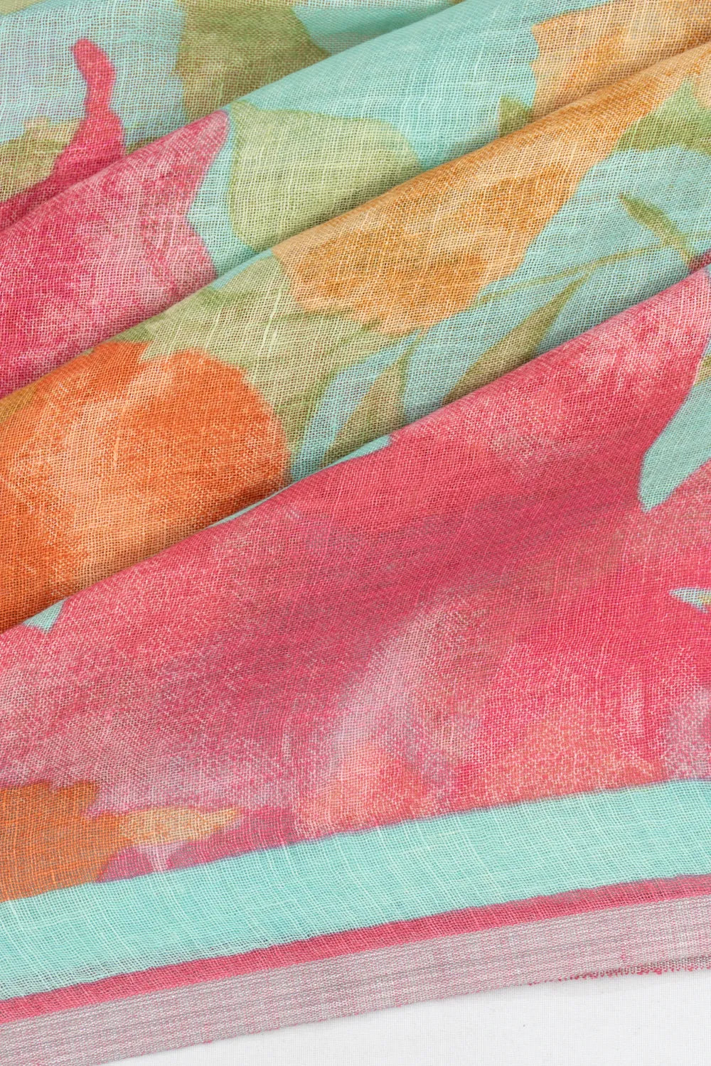 Linen Floral Printed Peach Saree