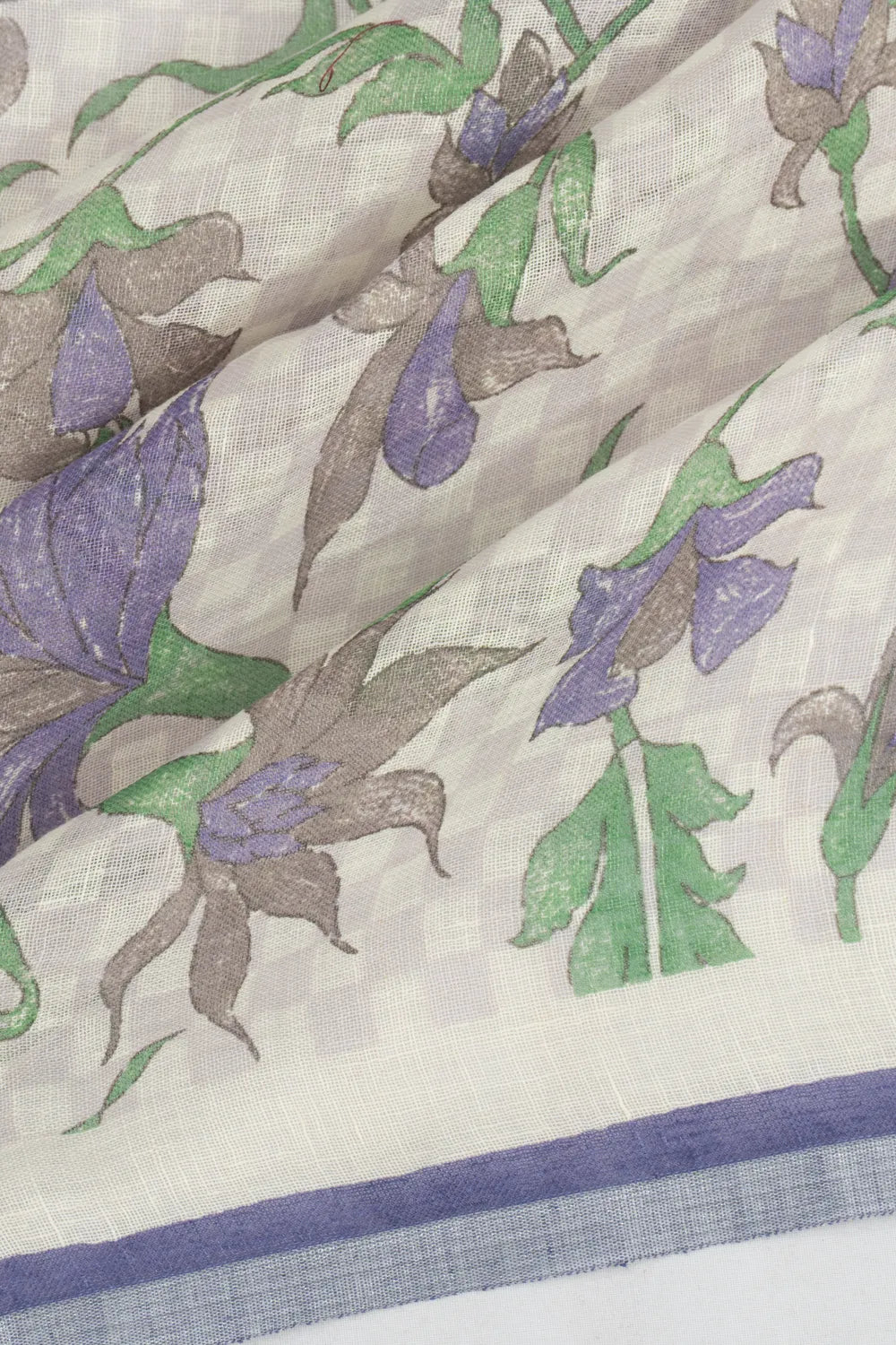 Linen Floral Printed White Saree