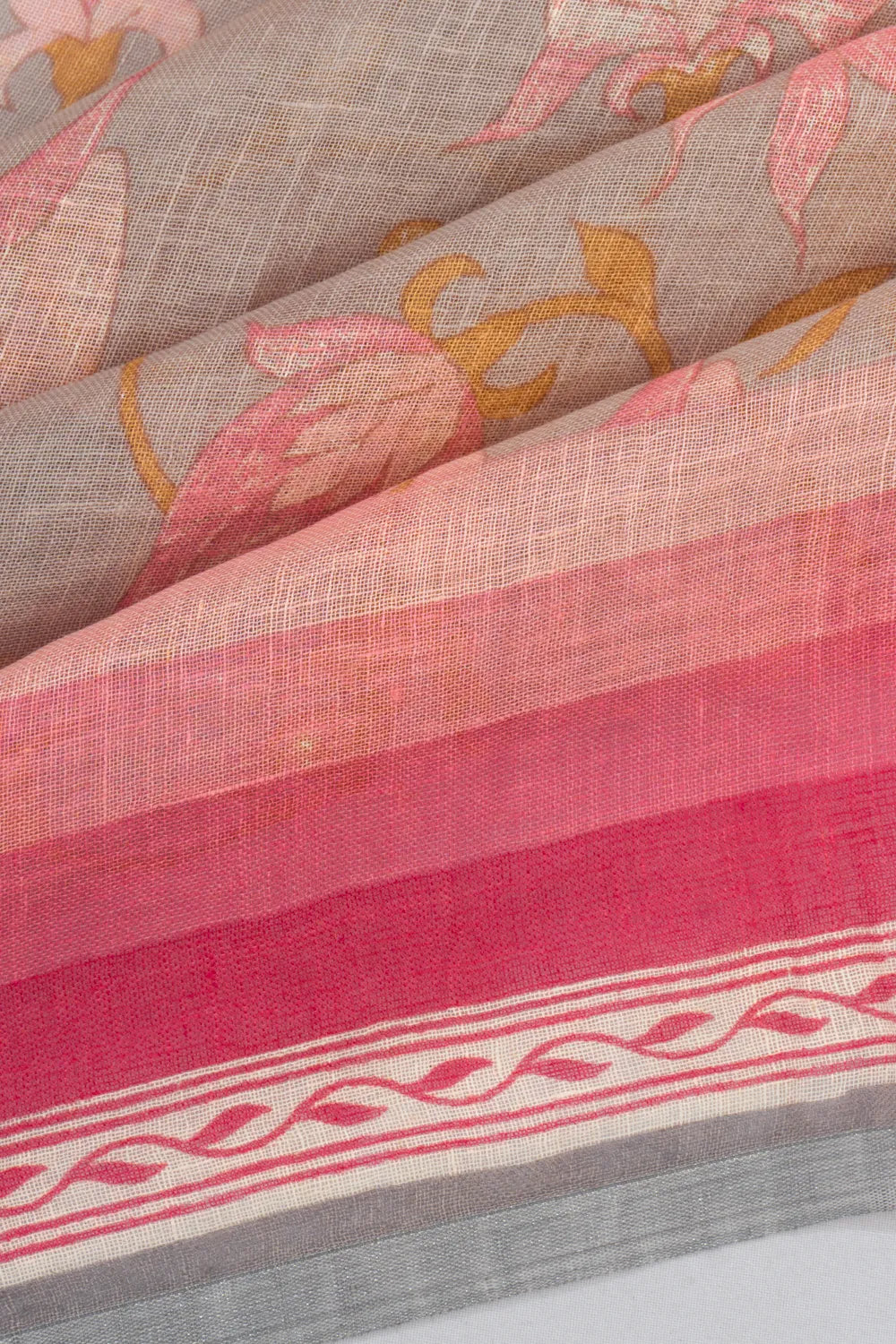 Linen Floral Printed Pastel Grey Saree