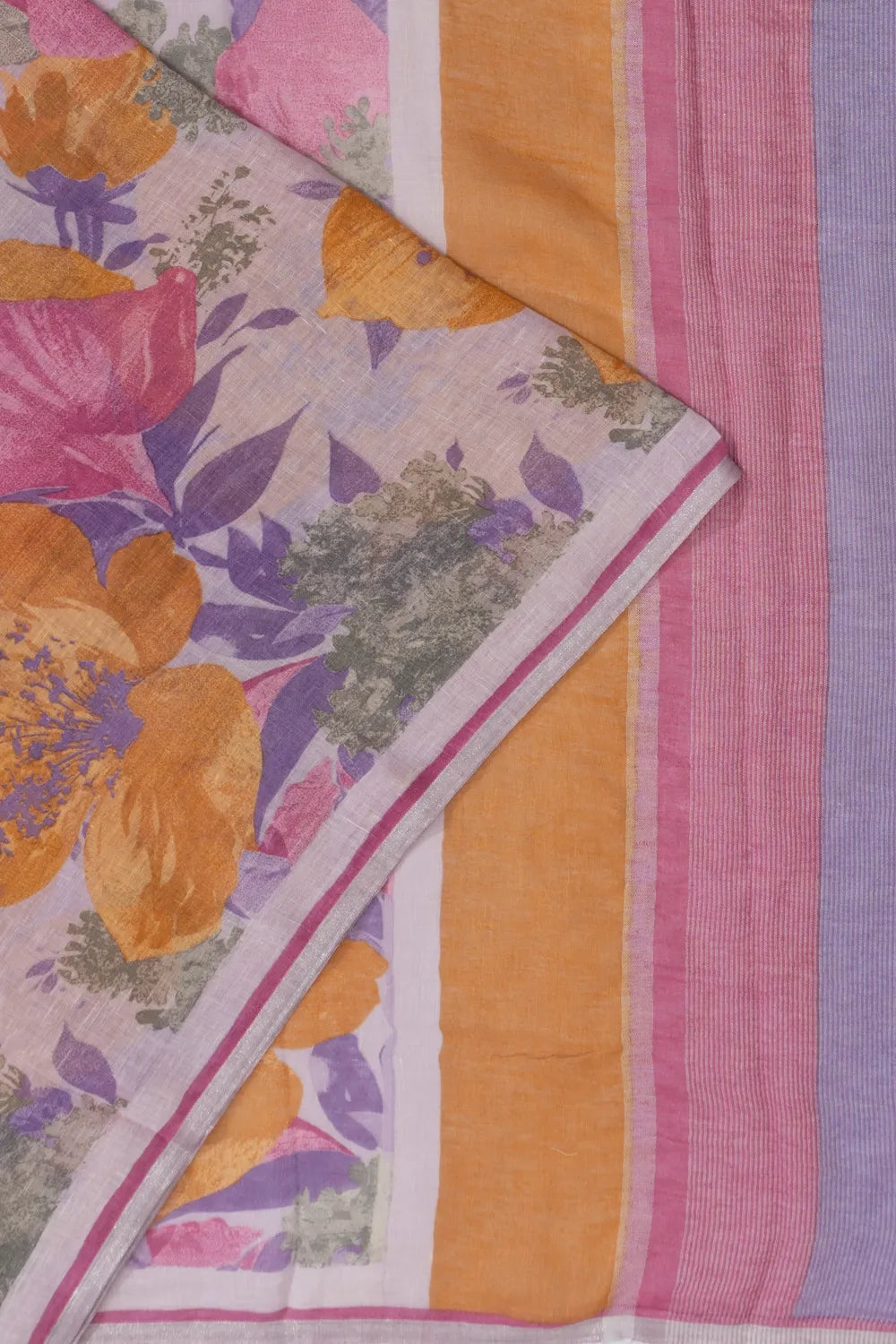 Linen Floral Printed Lavender Saree