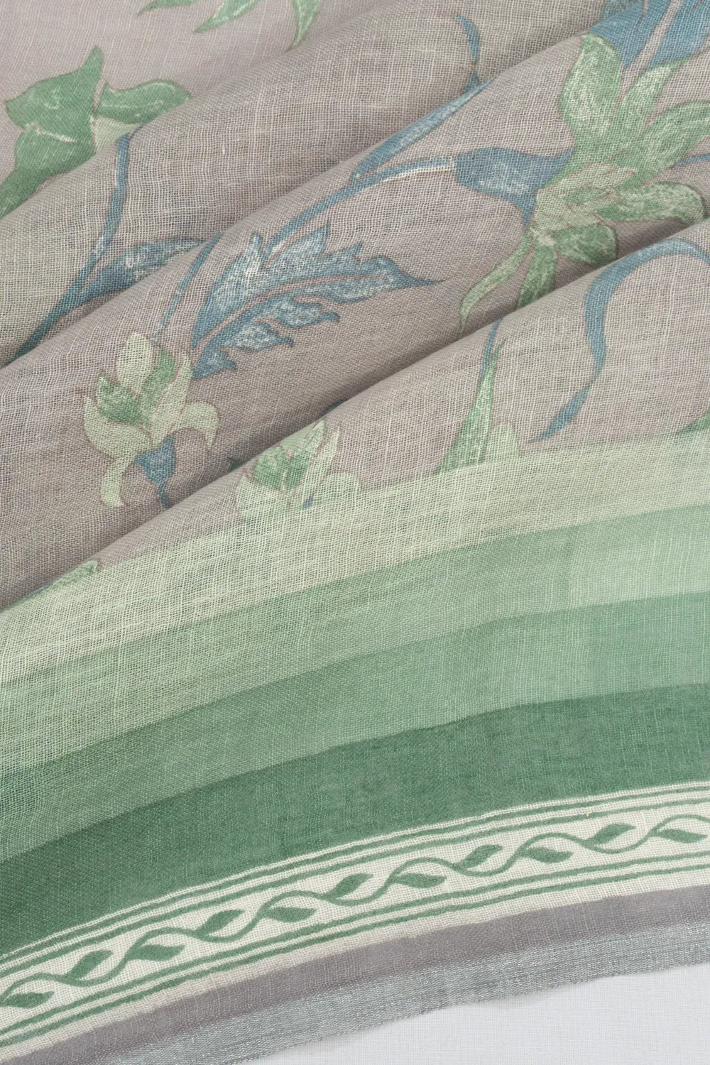 Linen Floral Printed Pastel Grey Saree