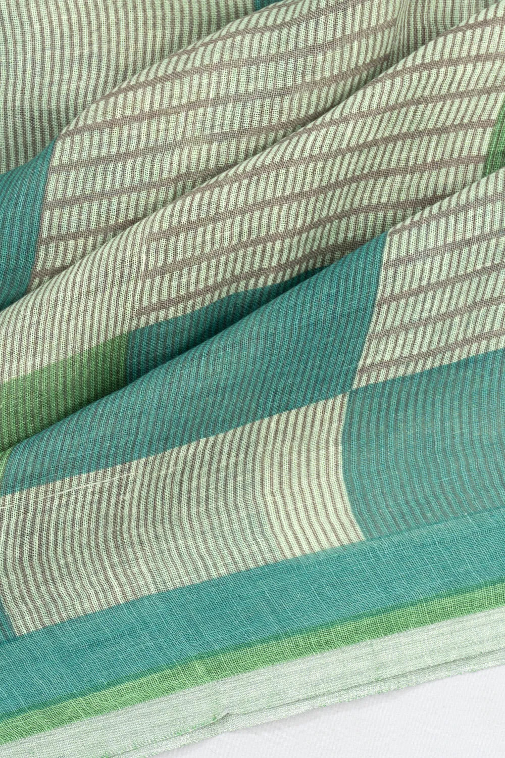 Linen Geometrical Printed Green Saree