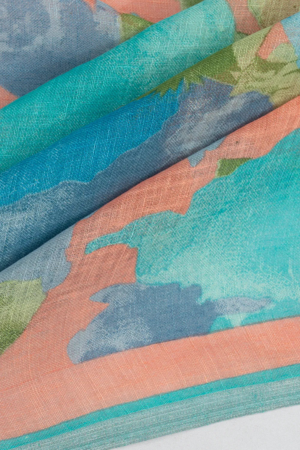 Linen Floral Printed Orange Saree