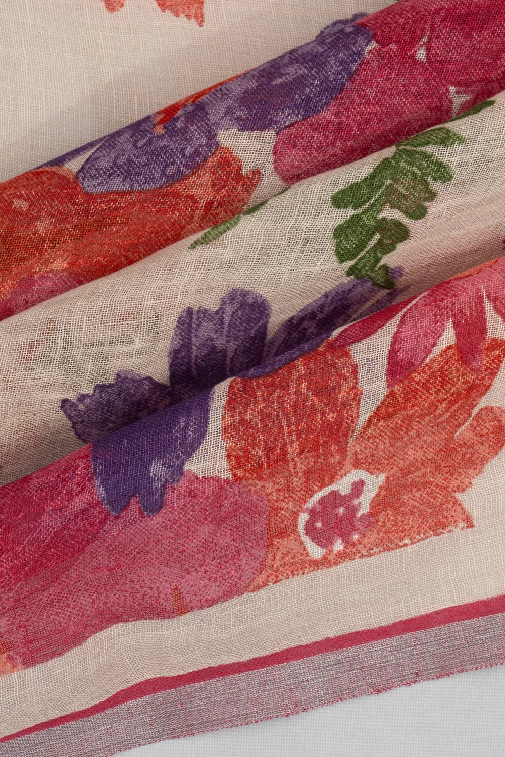 Linen Floral Printed Cream Saree