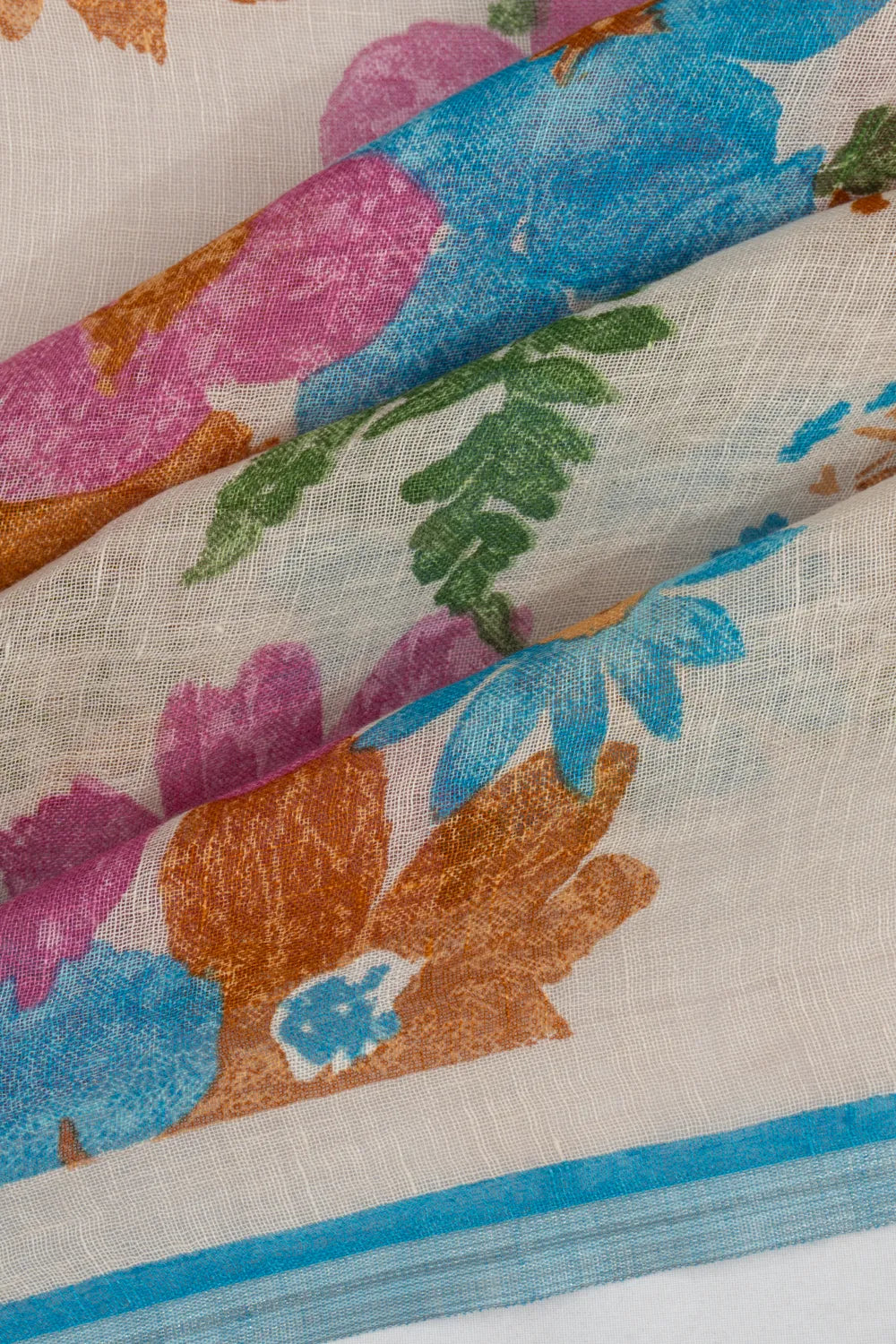 Linen Floral Printed Cream Saree