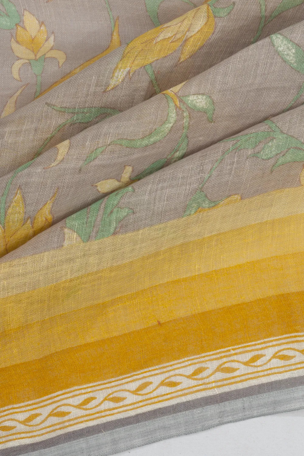 Linen Floral Printed Pastel Grey Saree
