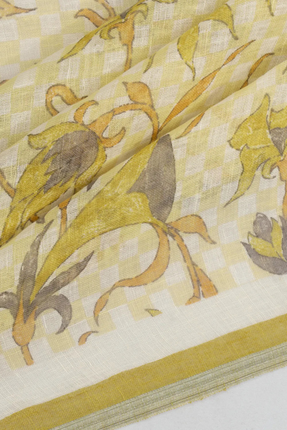 Linen Floral Printed Yellow Saree