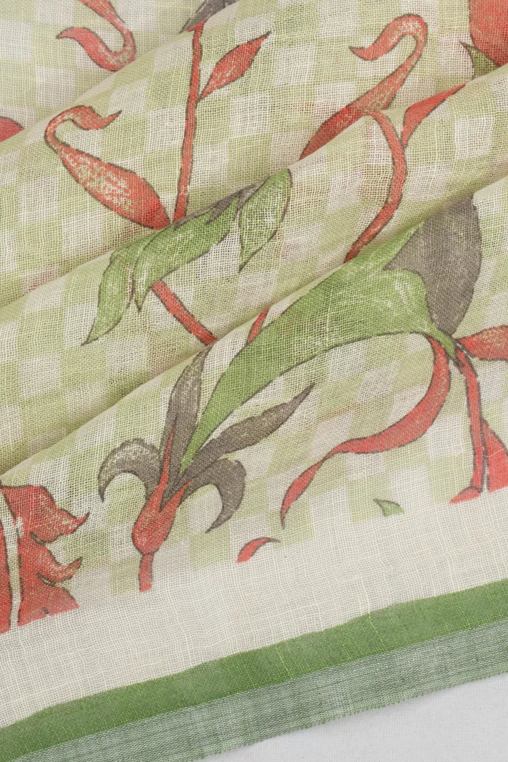 Linen Floral Printed Green Saree