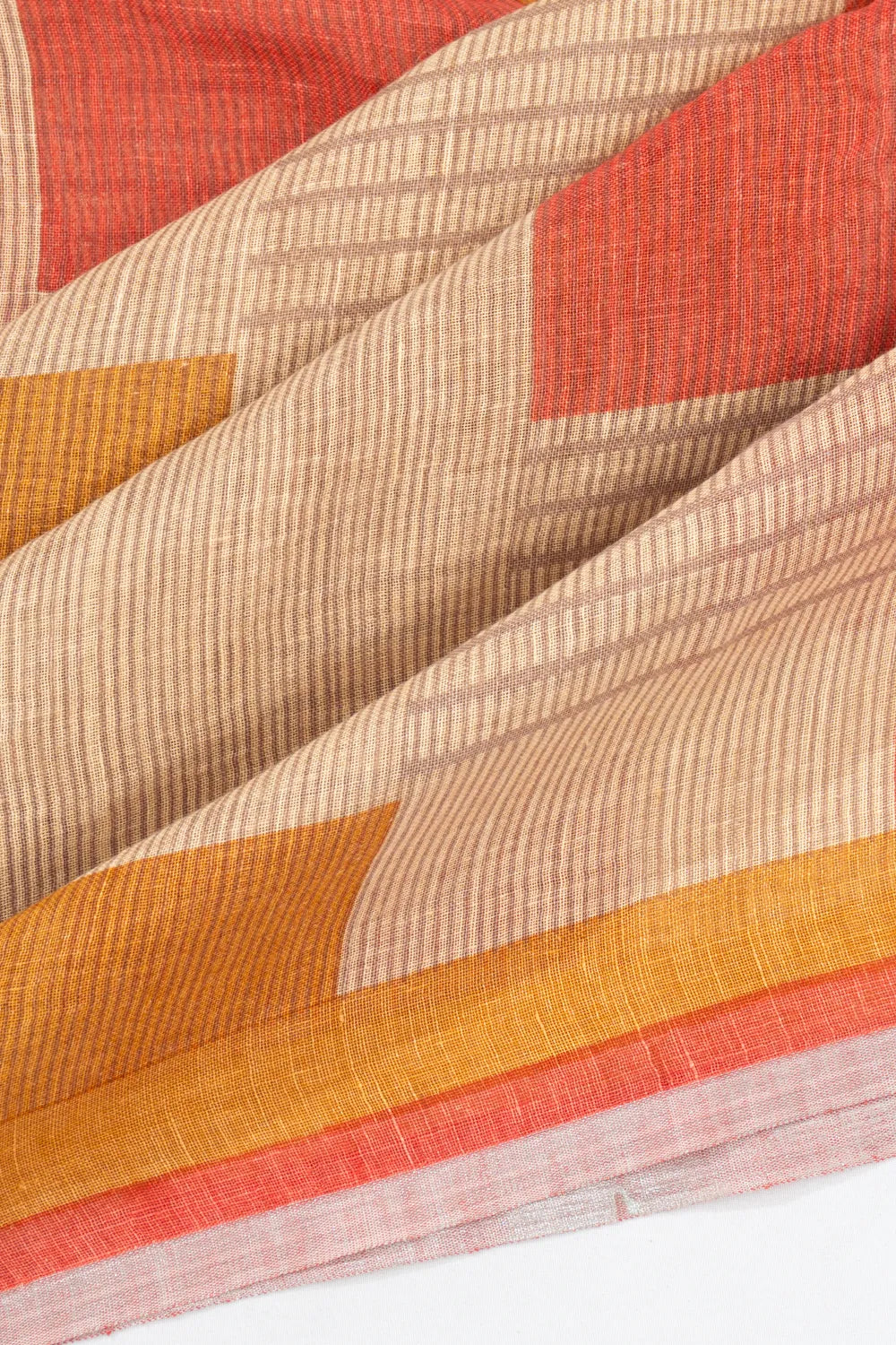 Linen Geometrical Printed Cream Saree