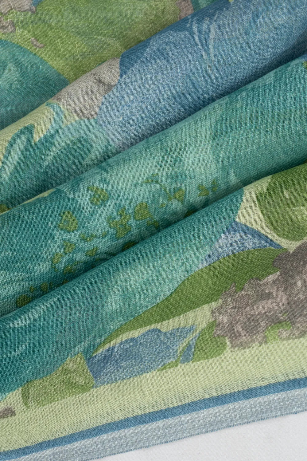 Linen Floral Printed Green Saree