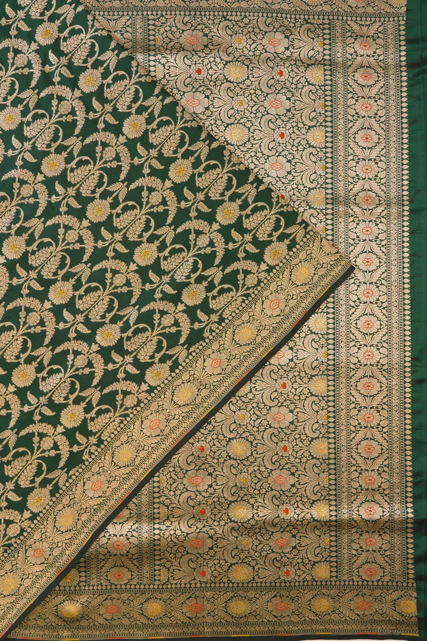 Banarasi Silk Brocade Bottle Green Saree