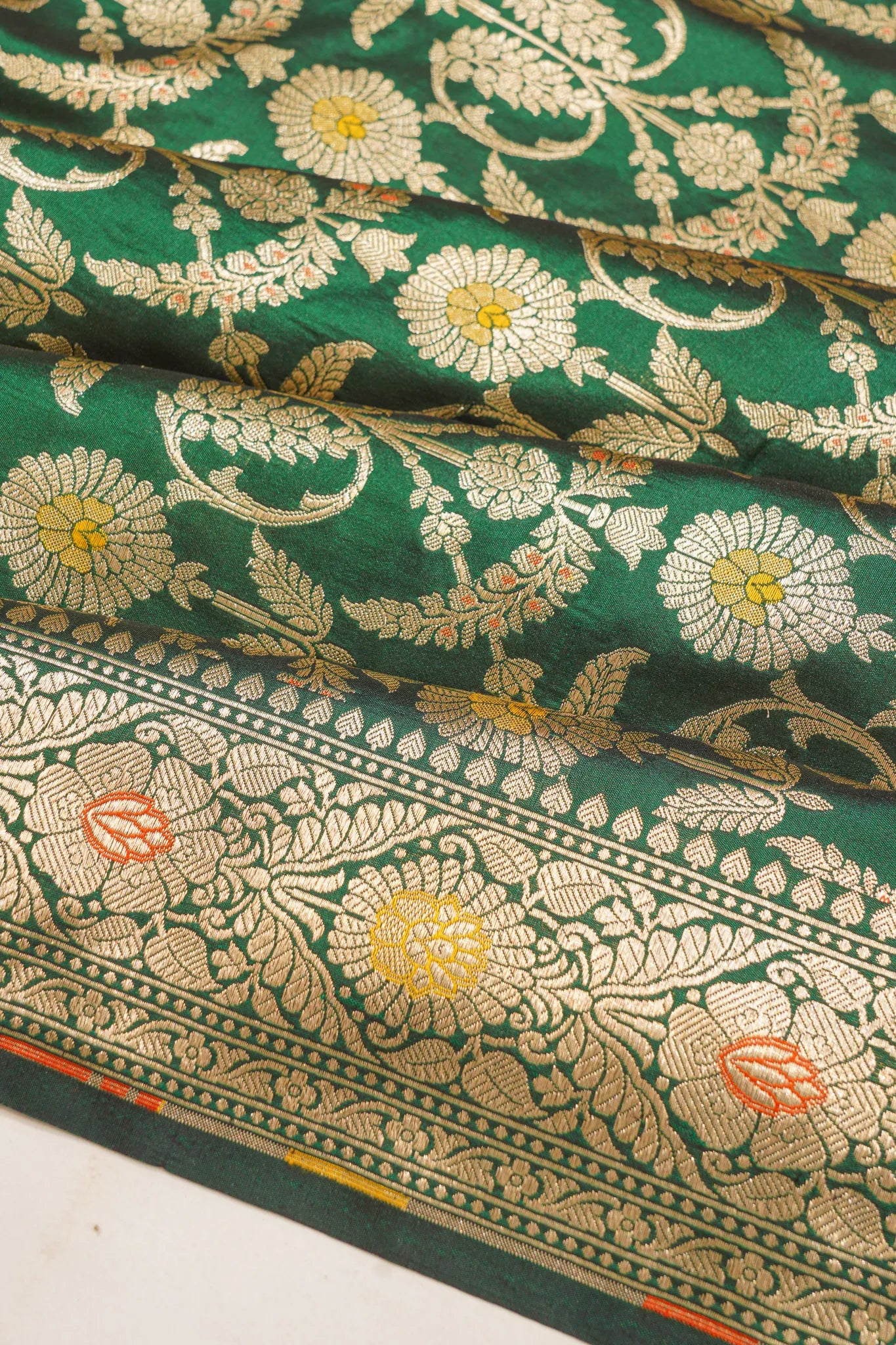 Banarasi Silk Brocade Bottle Green Saree
