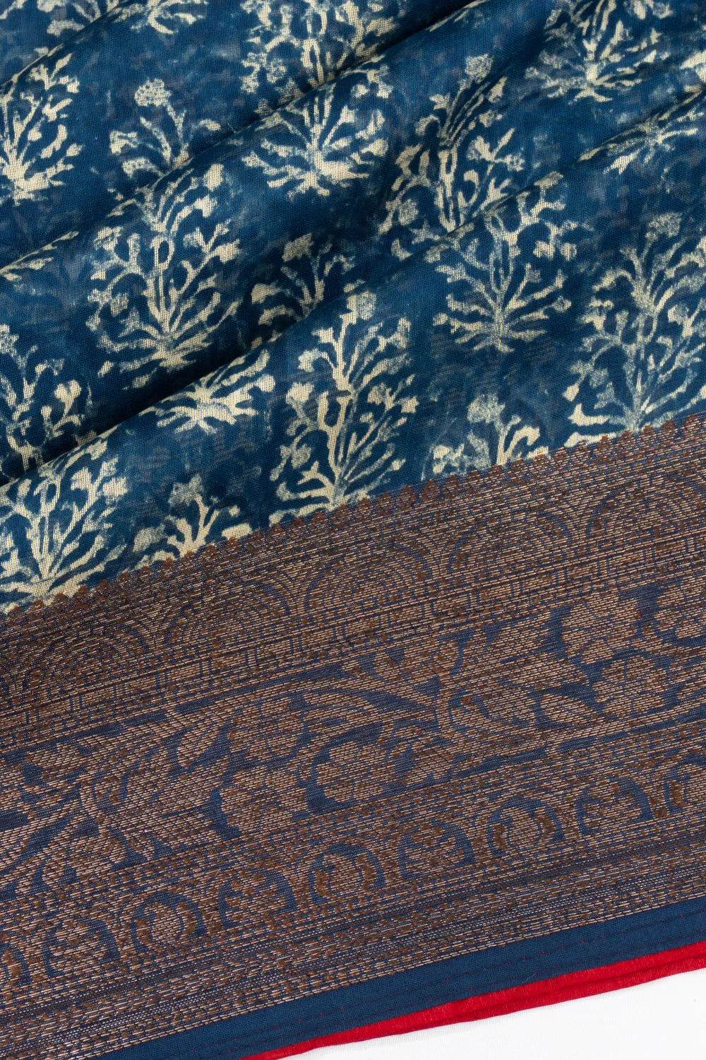 Chanderi Cotton Batik Printed Indigo Blue Saree