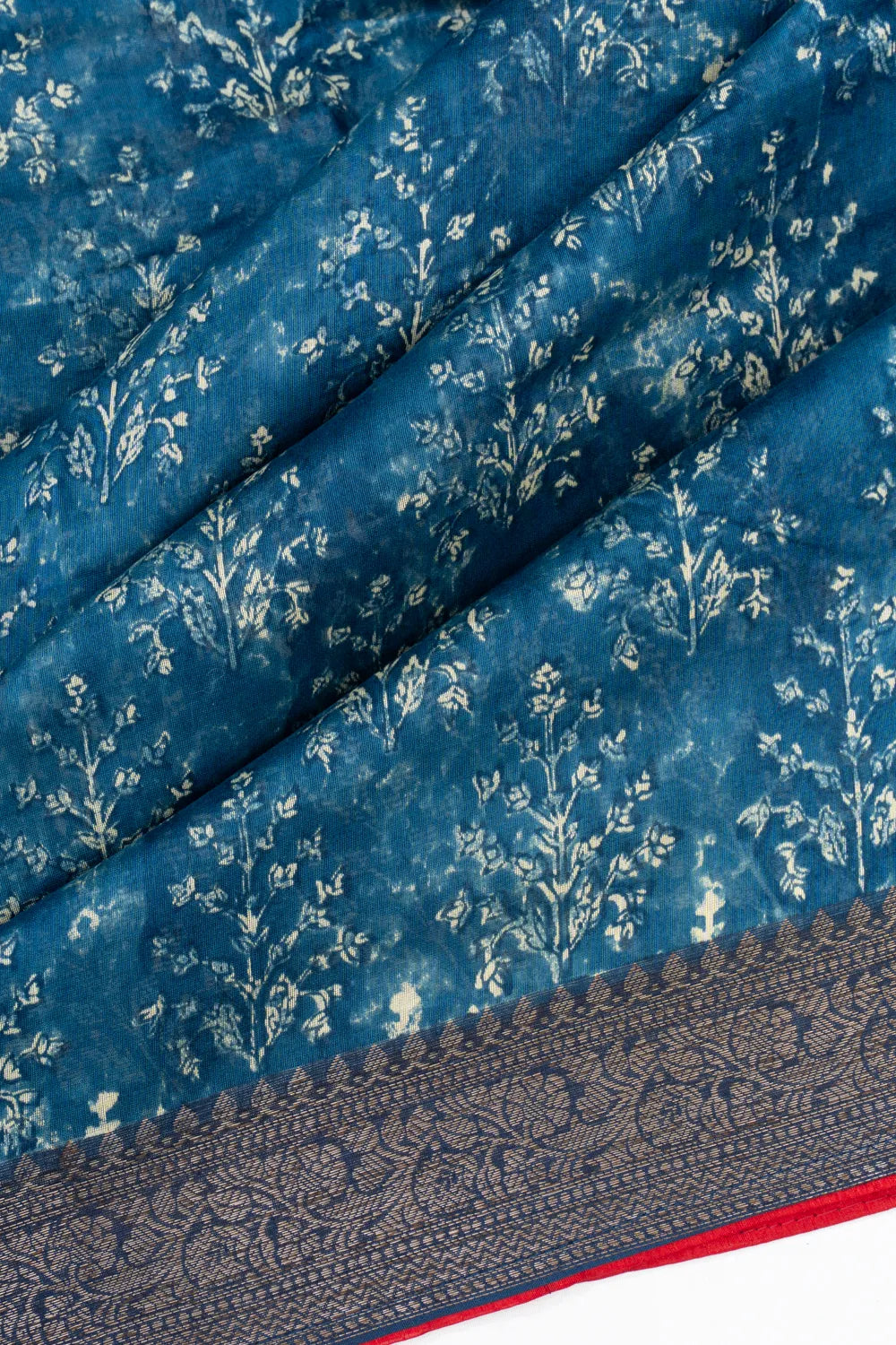 Chanderi Cotton Batik Printed Indigo Blue Saree