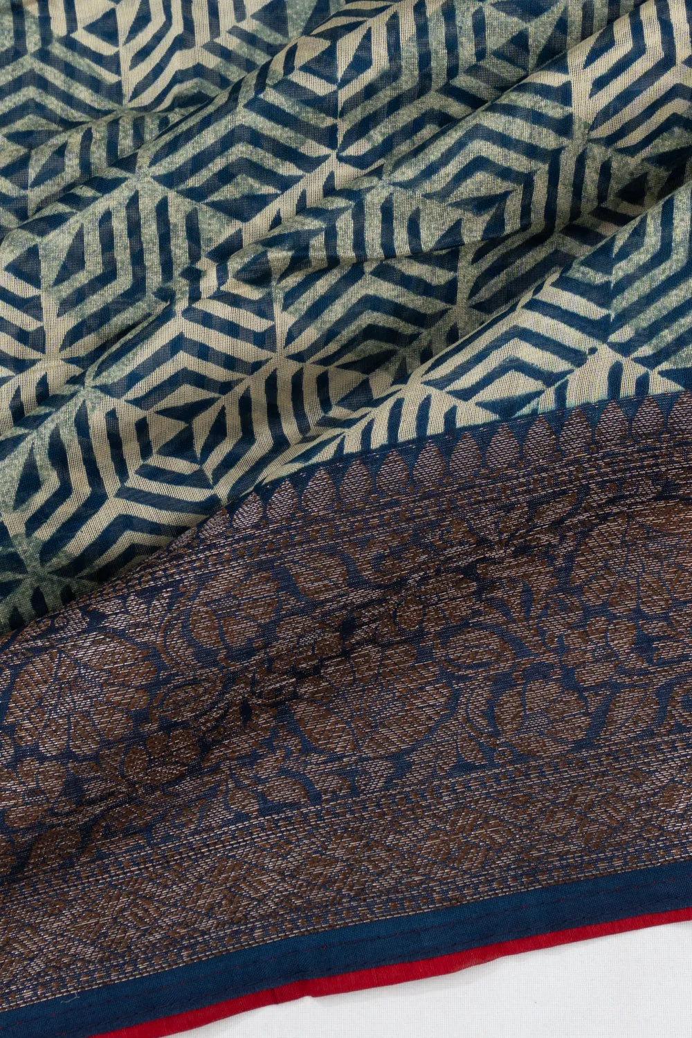 Chanderi Cotton Batik Printed Indigo Blue Saree