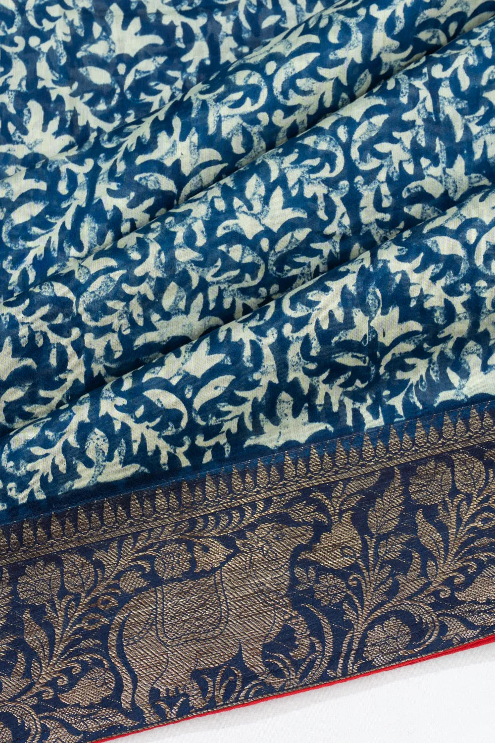 Chanderi Cotton Batik Printed Indigo Blue Saree