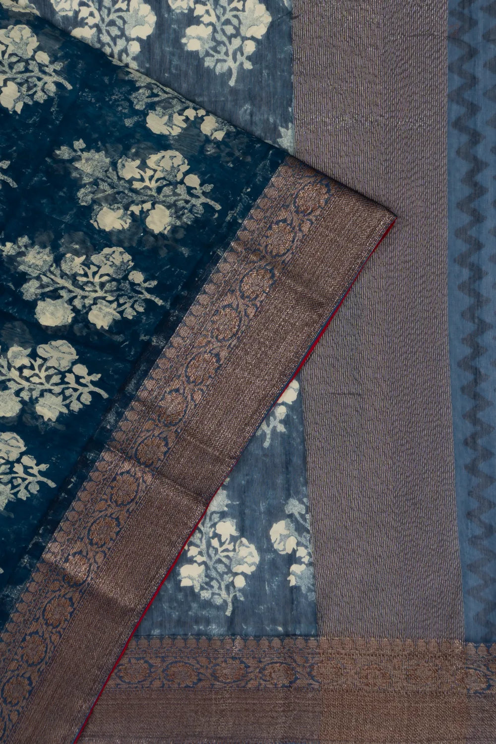 Chanderi Cotton Batik Printed Indigo Blue Saree