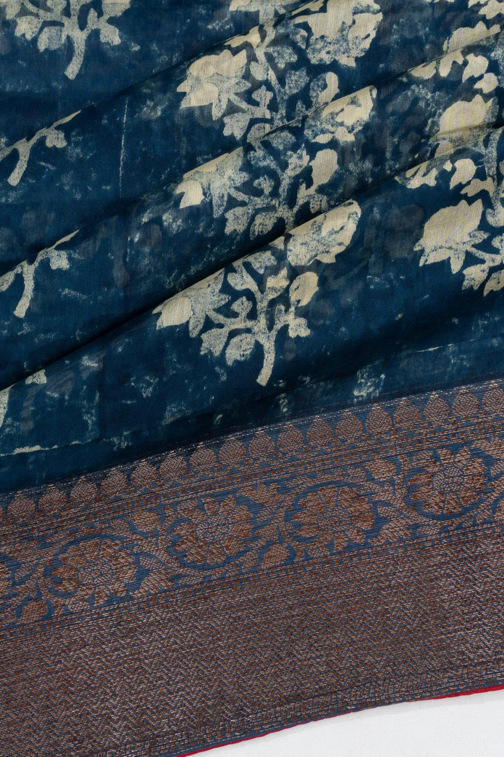 Chanderi Cotton Batik Printed Indigo Blue Saree