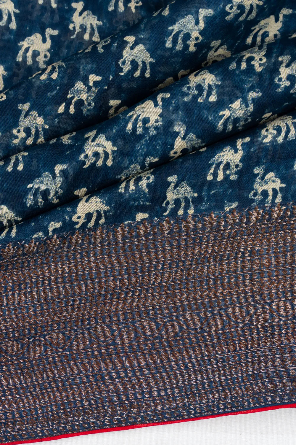 Chanderi Cotton Batik Printed Indigo Blue Saree