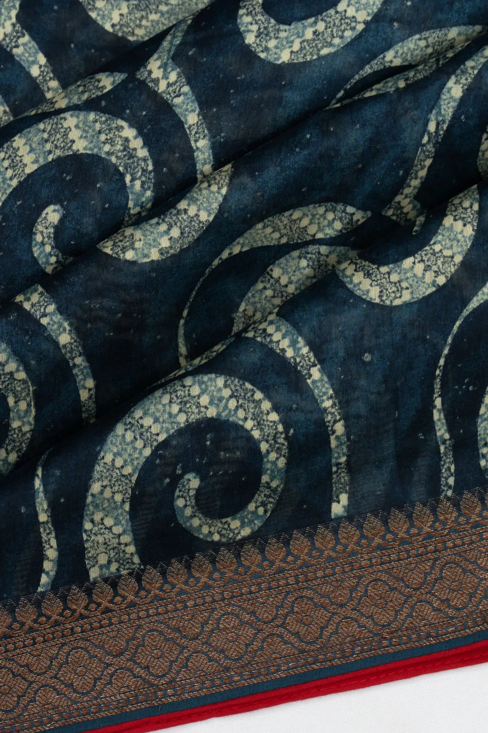 Chanderi Cotton Batik Printed Indigo Blue Saree