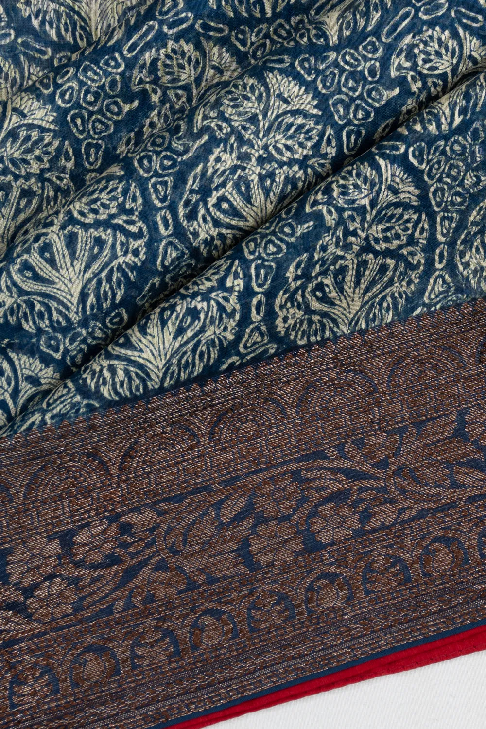 Chanderi Cotton Batik Printed Indigo Blue Saree