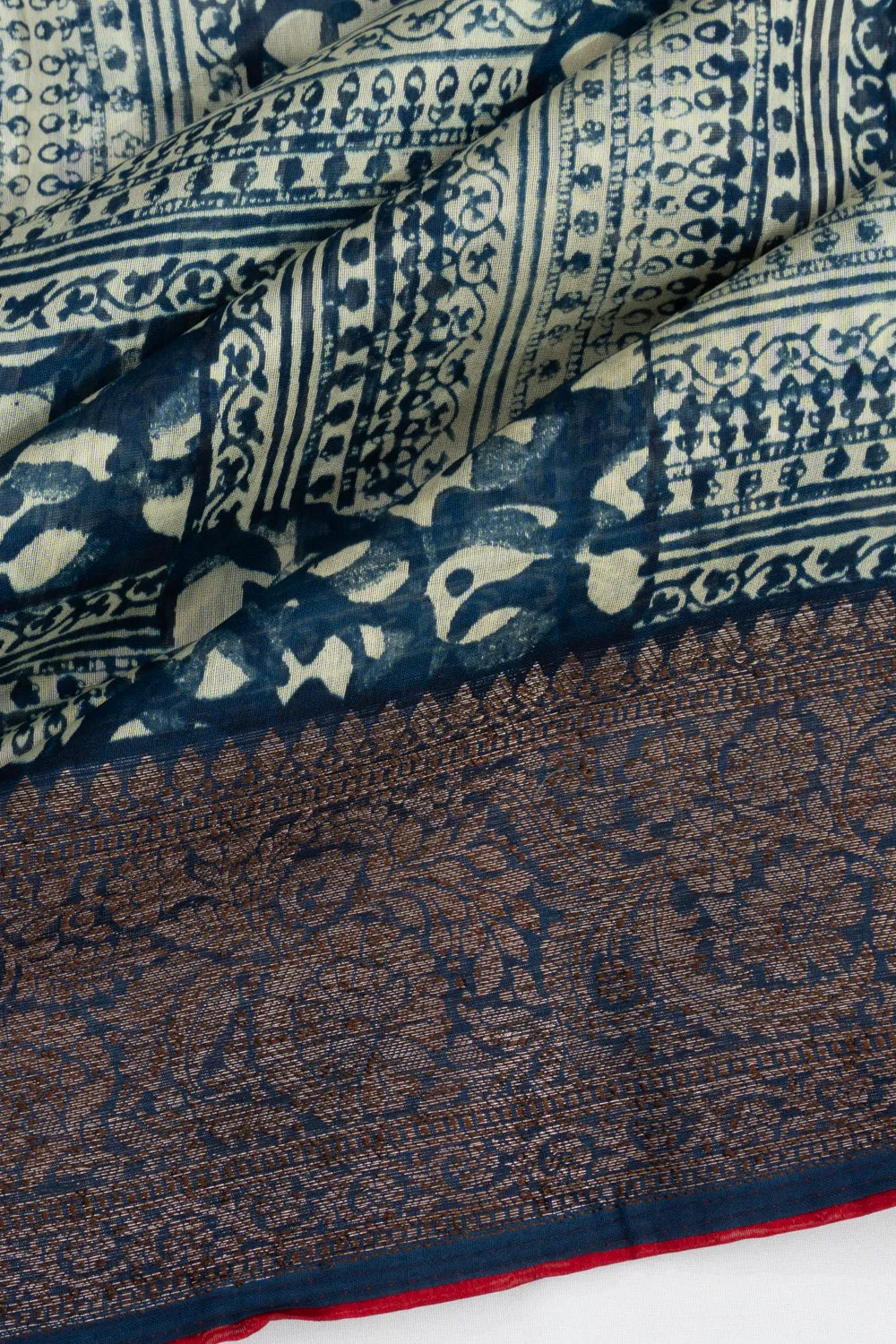Chanderi Cotton Batik Printed Indigo Blue Saree