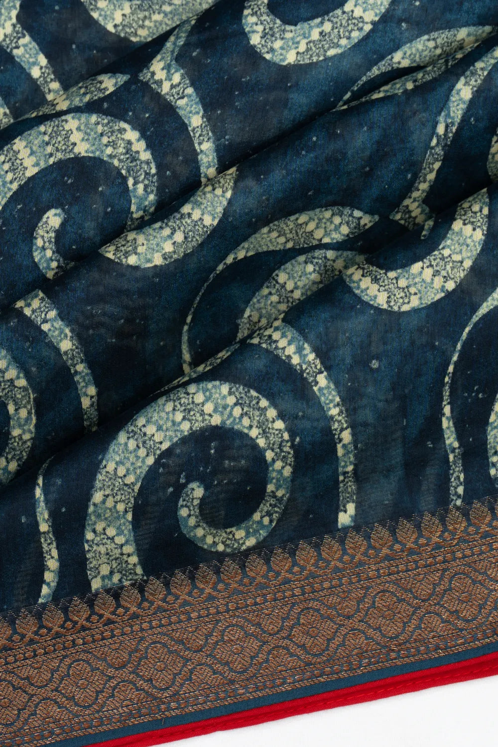 Chanderi Cotton Batik Printed Indigo Blue Saree