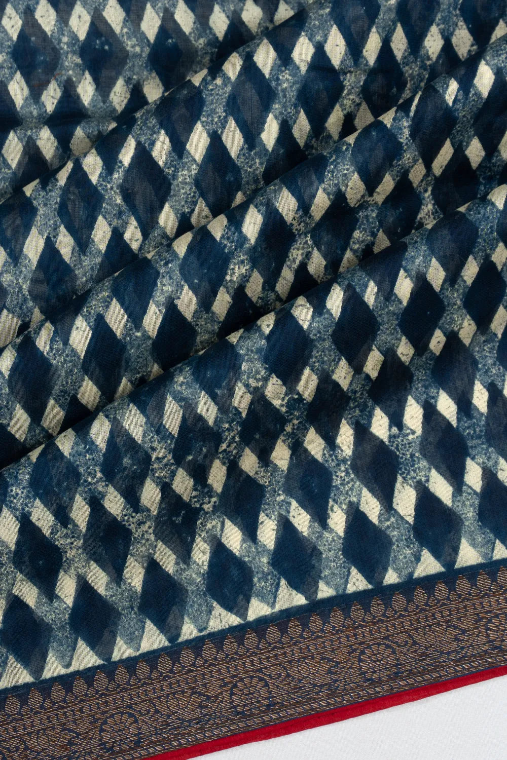 Chanderi Cotton Batik Printed Indigo Blue Saree