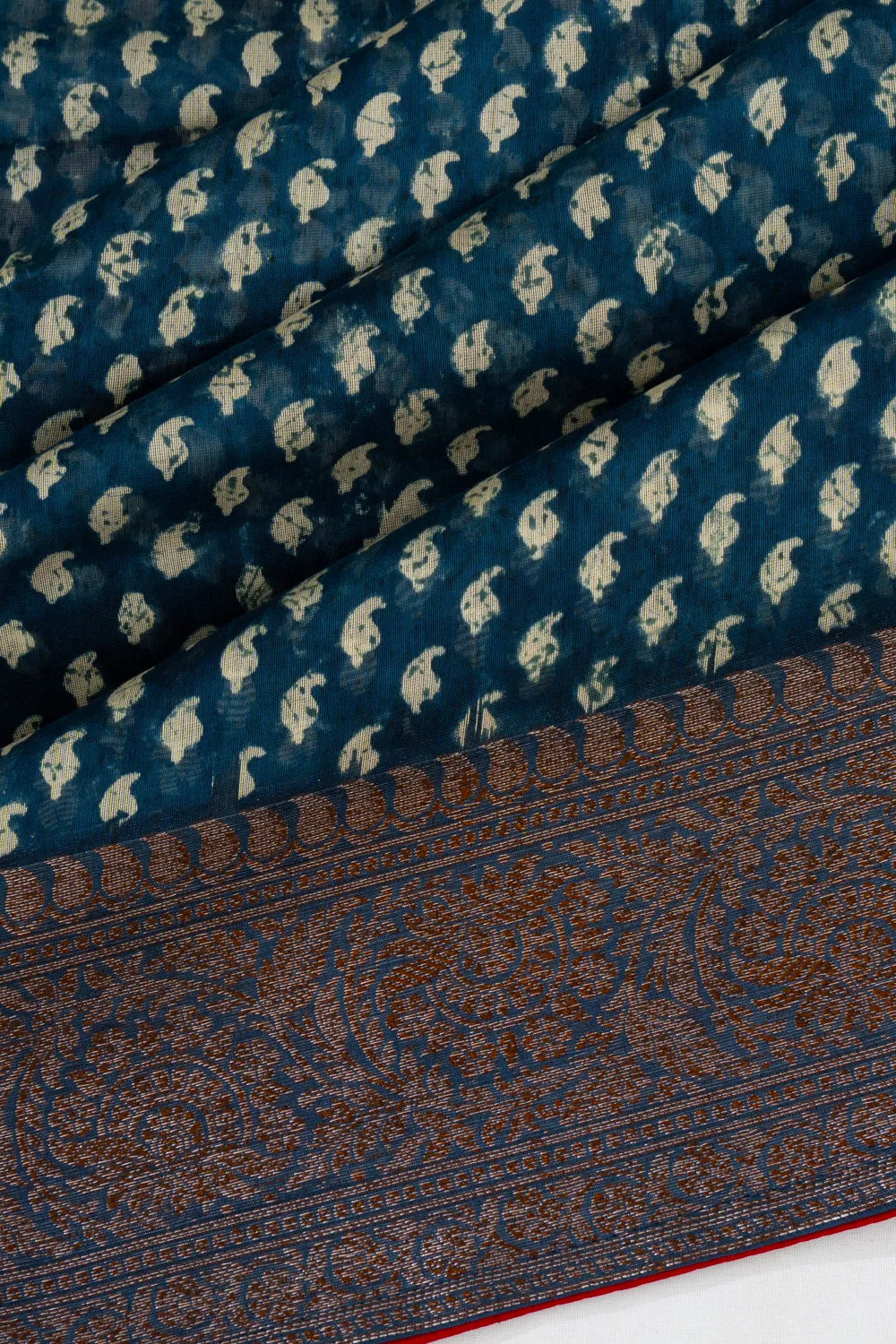 Chanderi Cotton Batik Printed Indigo Blue Saree