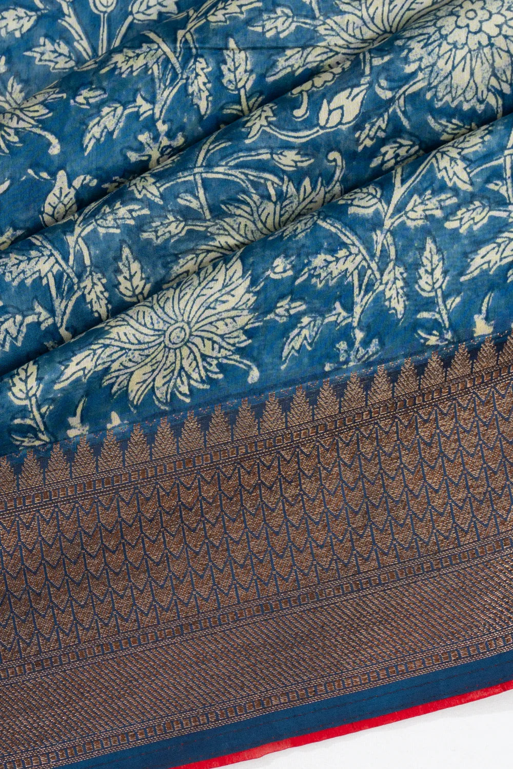 Chanderi Cotton Batik Printed Indigo Blue Saree