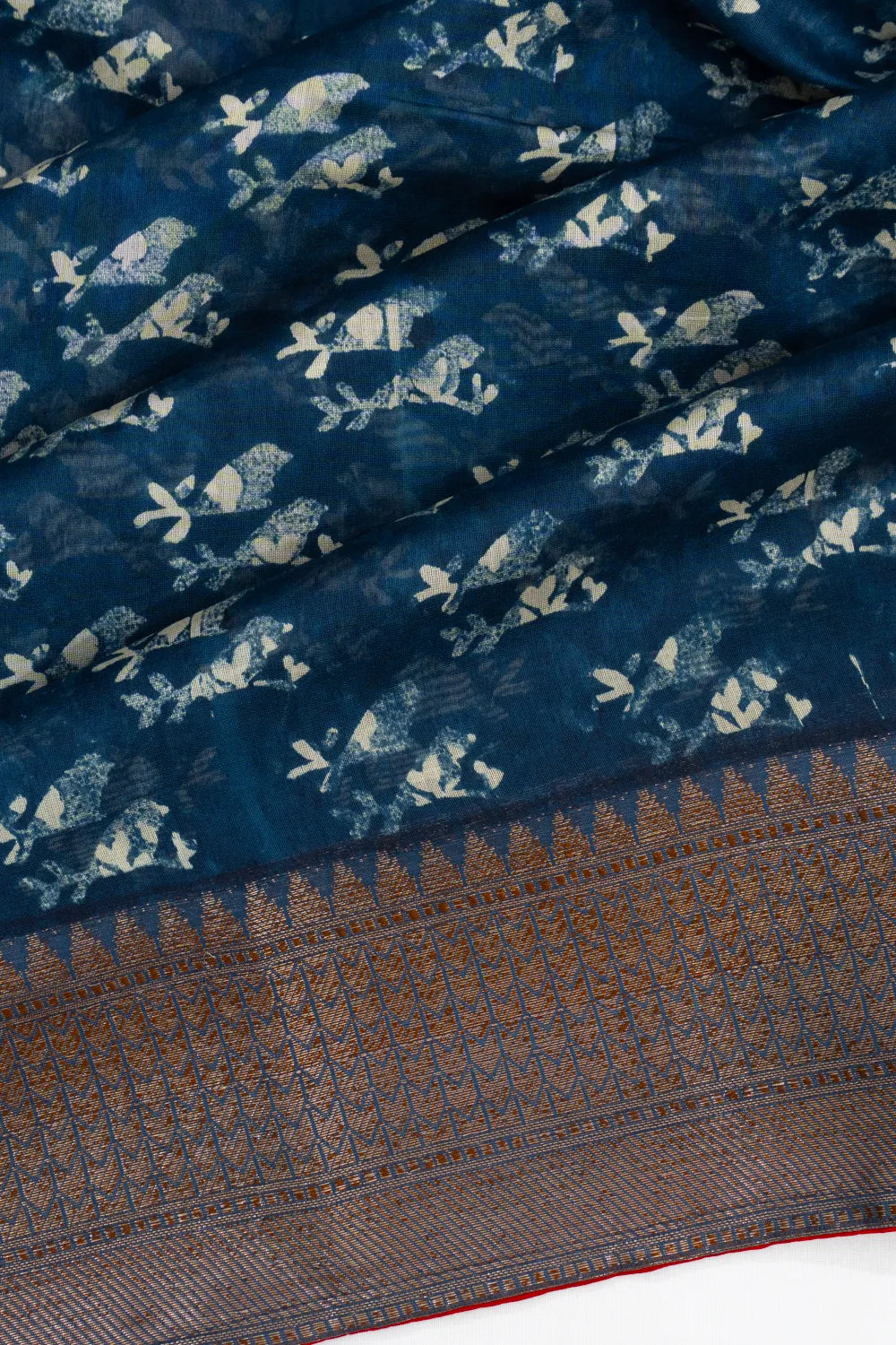Chanderi Cotton Batik Printed Indigo Blue Saree