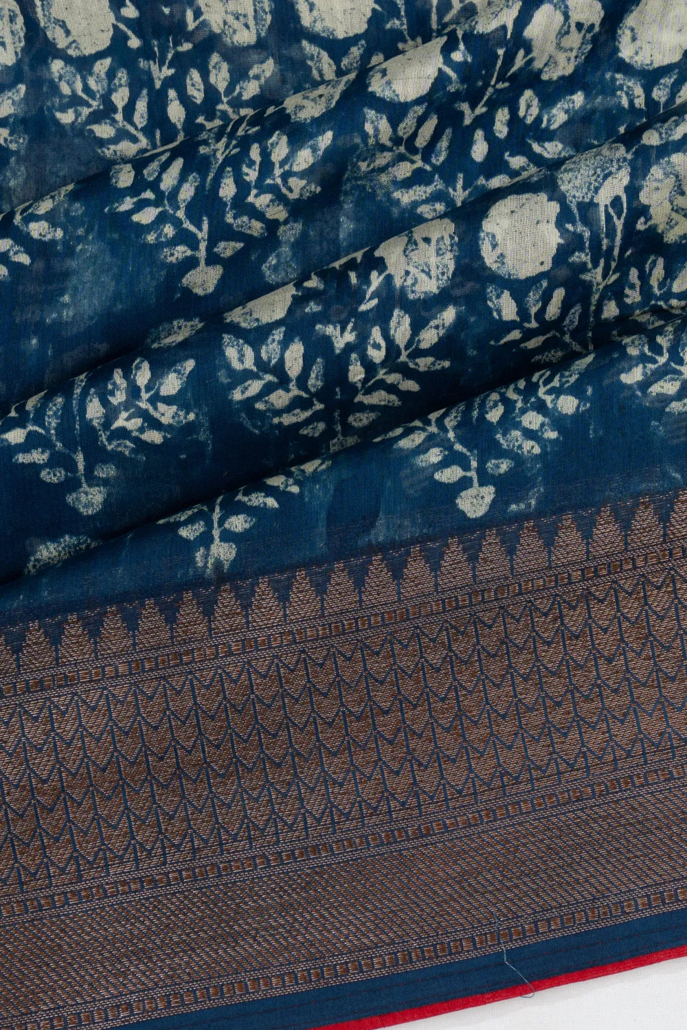 Chanderi Cotton Batik Printed Indigo Blue Saree