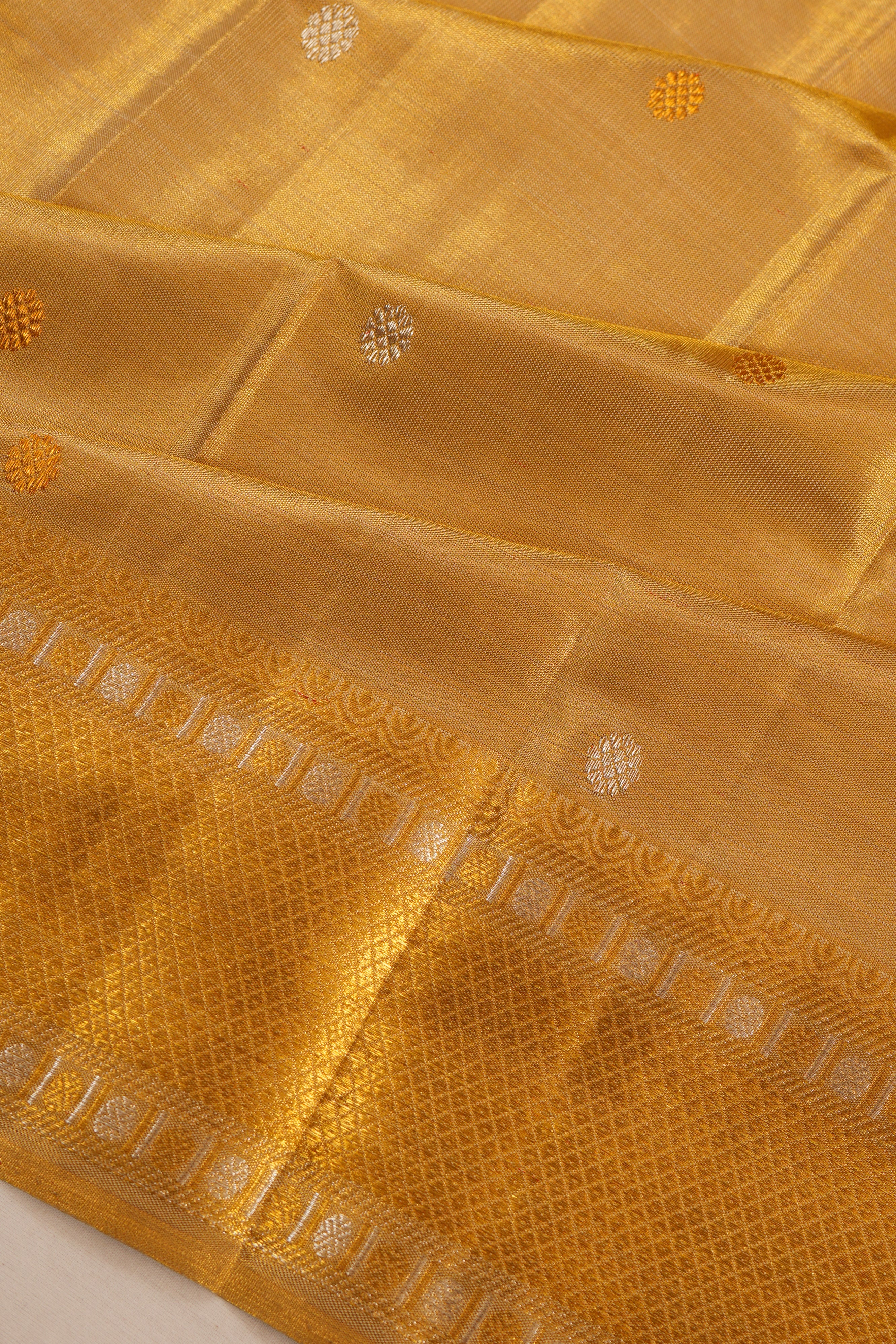 Kanchipuram Silk Tissue Butta Gold Saree