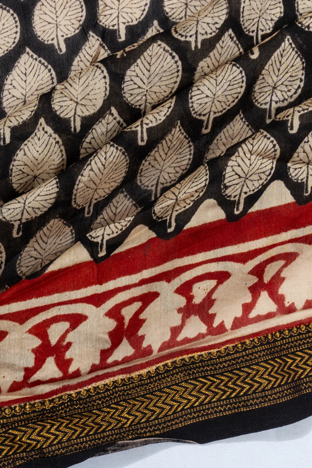 Chanderi Cotton Block Printed Black Saree