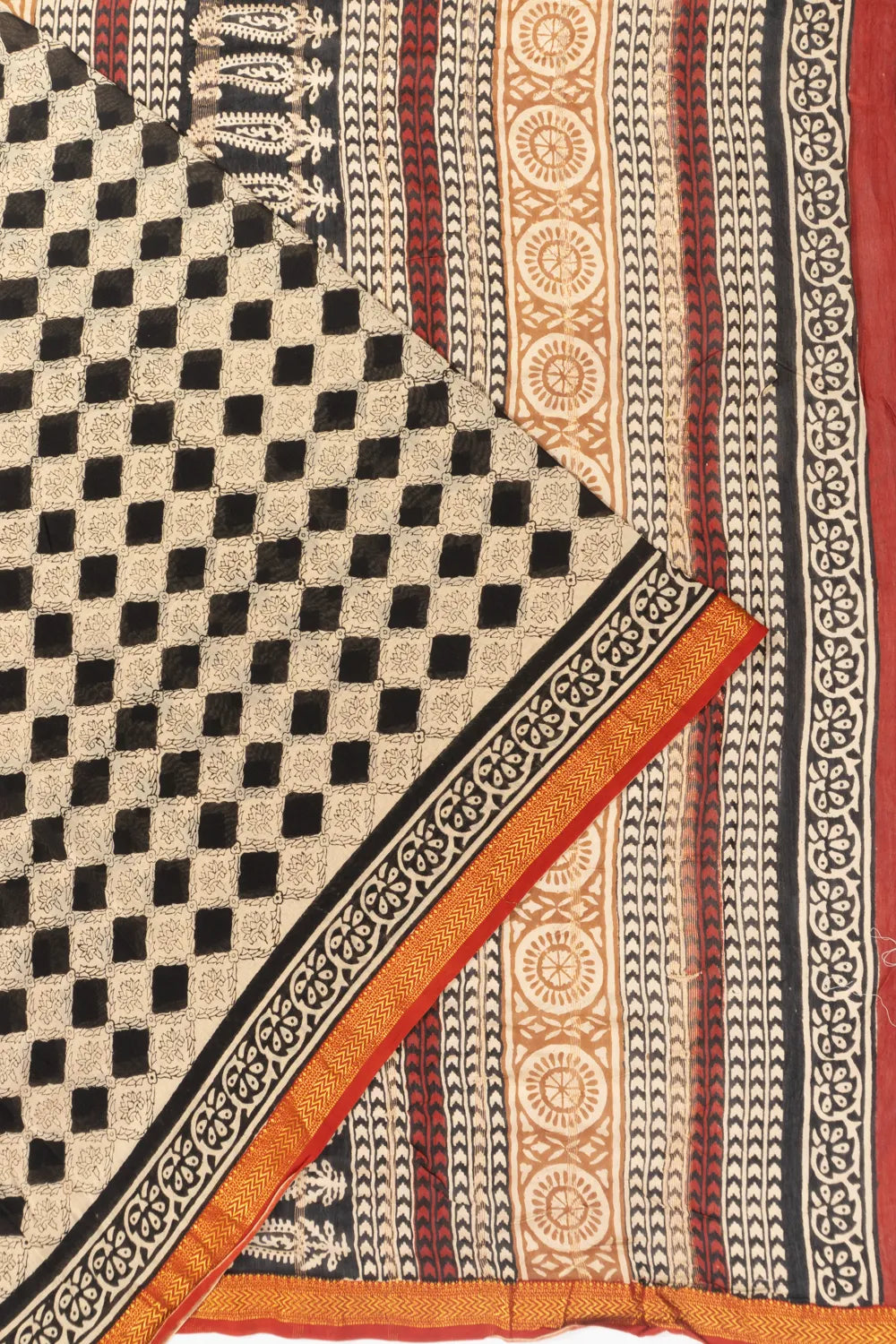 Chanderi Cotton Batik Printed White Saree