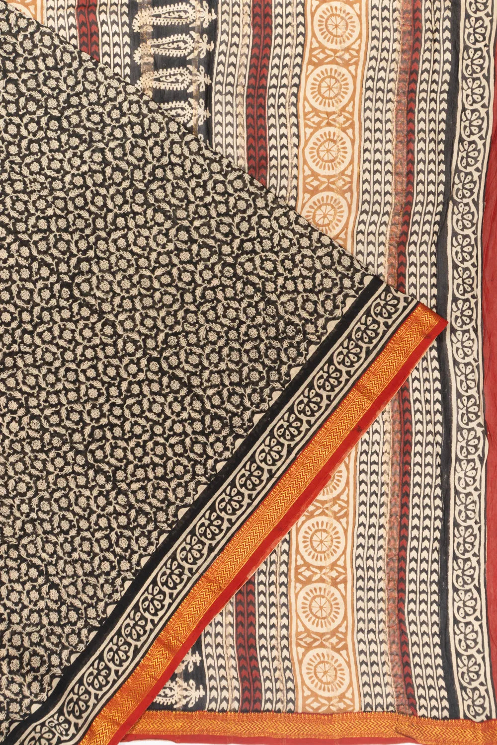 Chanderi Cotton Batik Printed Black Saree