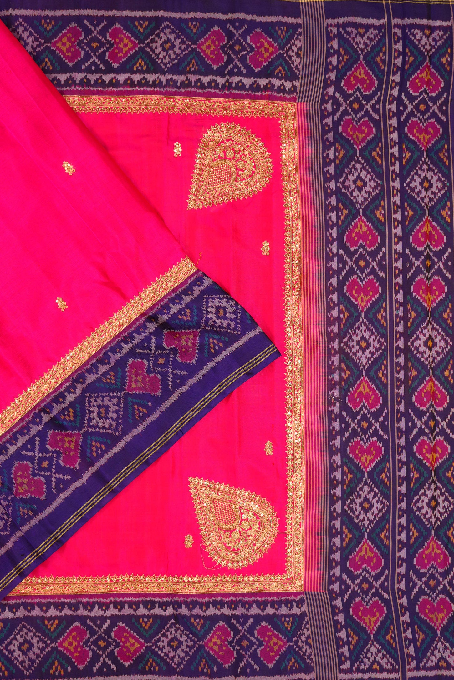 Banarasi Silk Butta Rani Pink Saree With Ikat Border And Pallu