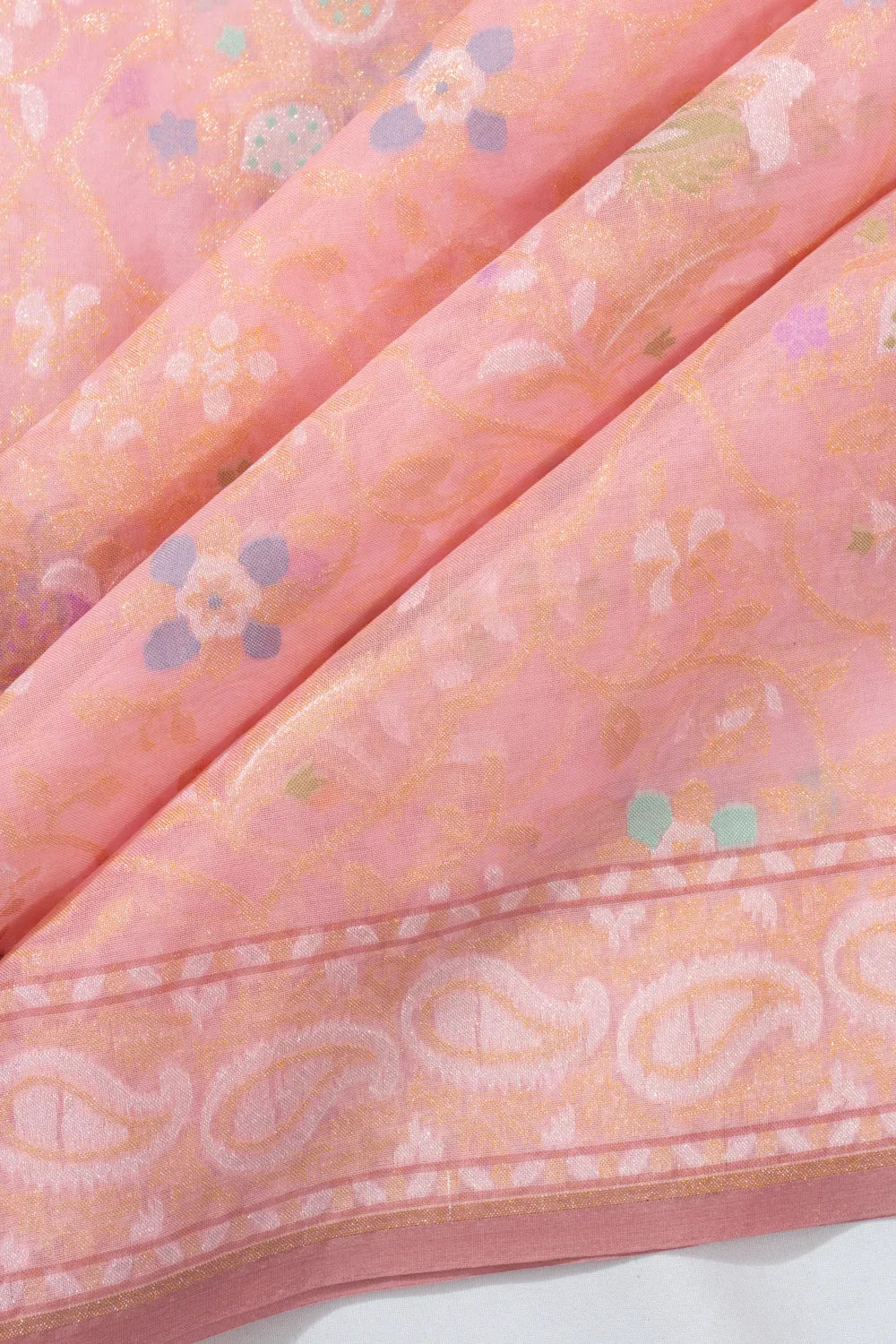 Banarasi Cotton Meenakari Brocade Pastel Orange Saree