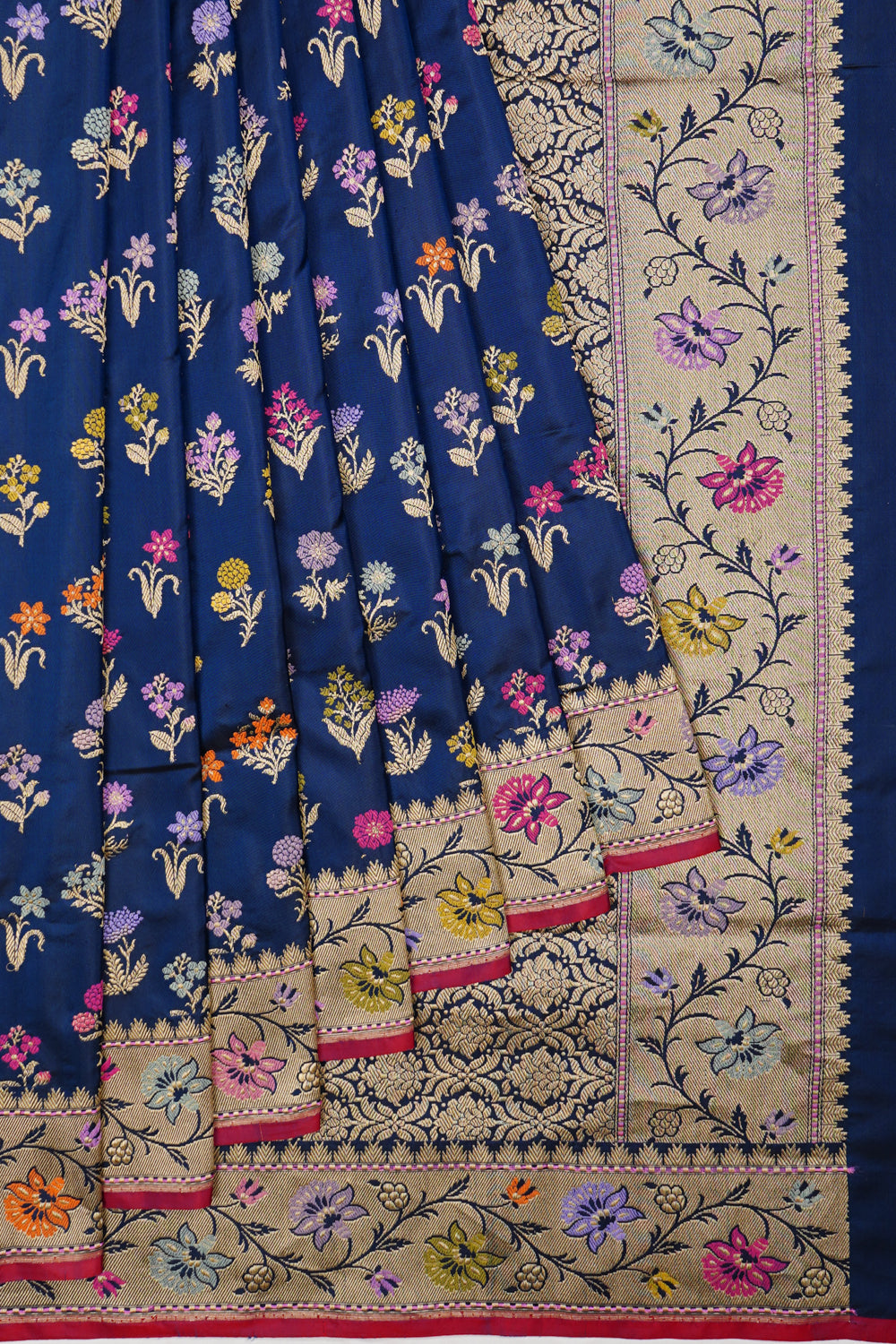 Banarasi Silk Meenakari Kadwa Butta Dark Blue Saree