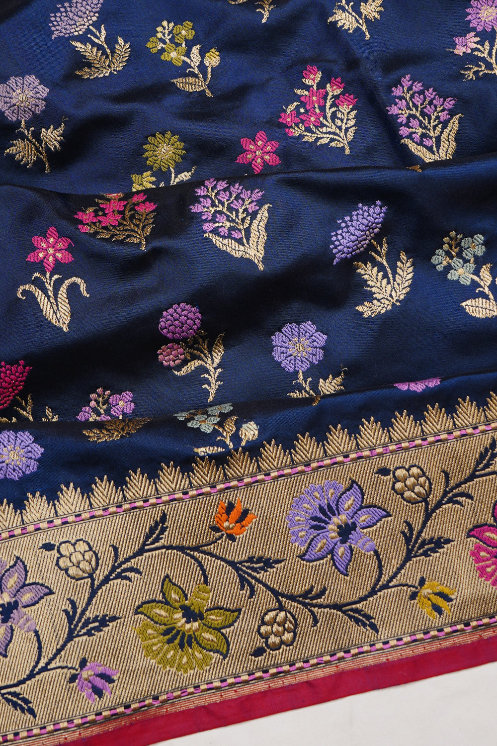 Banarasi Silk Meenakari Kadwa Butta Dark Blue Saree